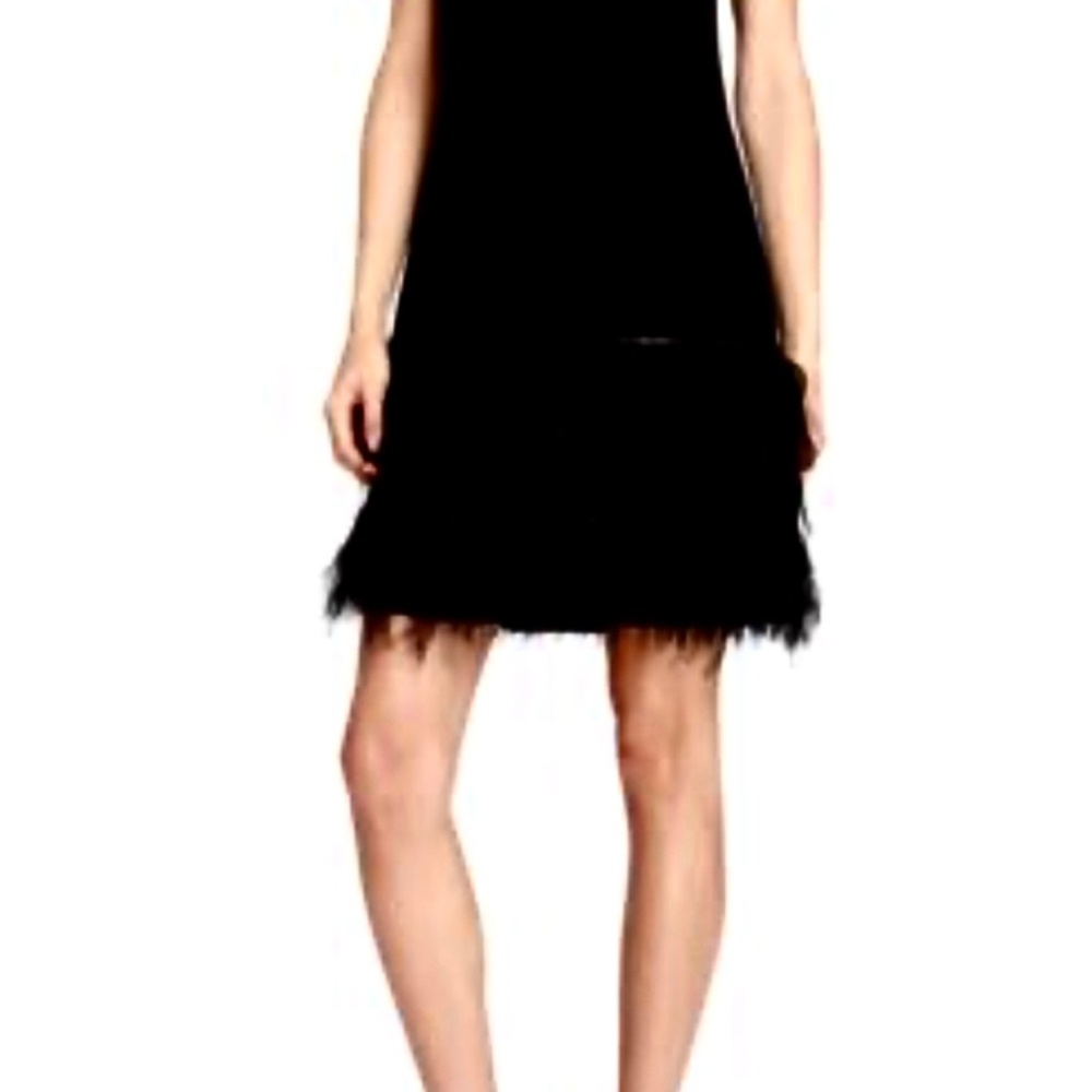 Black party dress fringe feather look hem 2